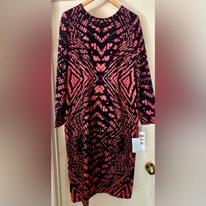 Maggy London Navy and Pink Patterned Dress